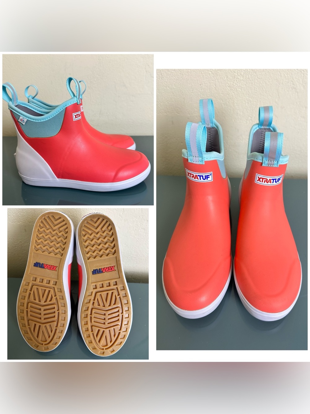 Ws Xtratuf Ankle Deck Boots Express Cool Coral Pink Waterproof Pull On Rain Sz 8